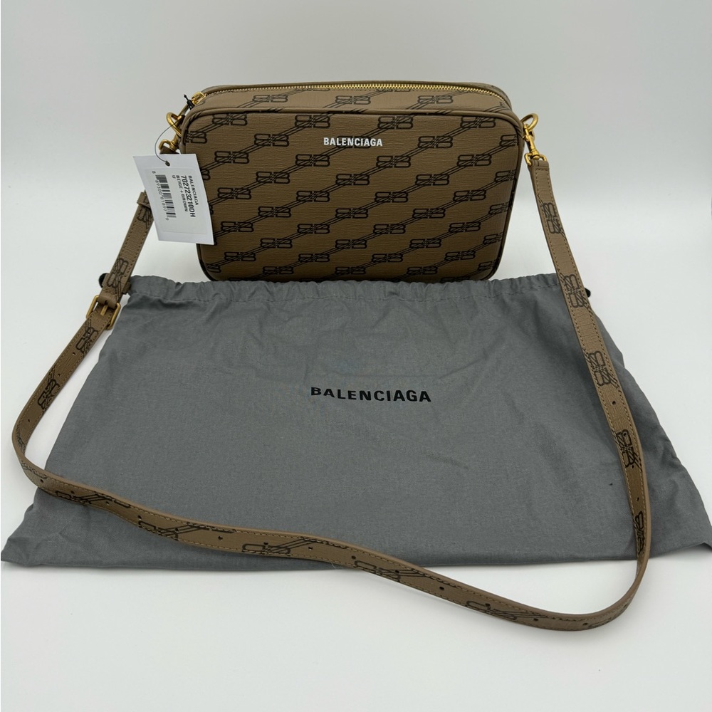 Balenciaga BB Monogram Coated Canvas Camera Bag Beige
